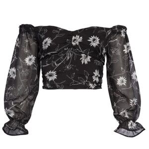 Leith Floral Print Off the Shoulder Crop Top